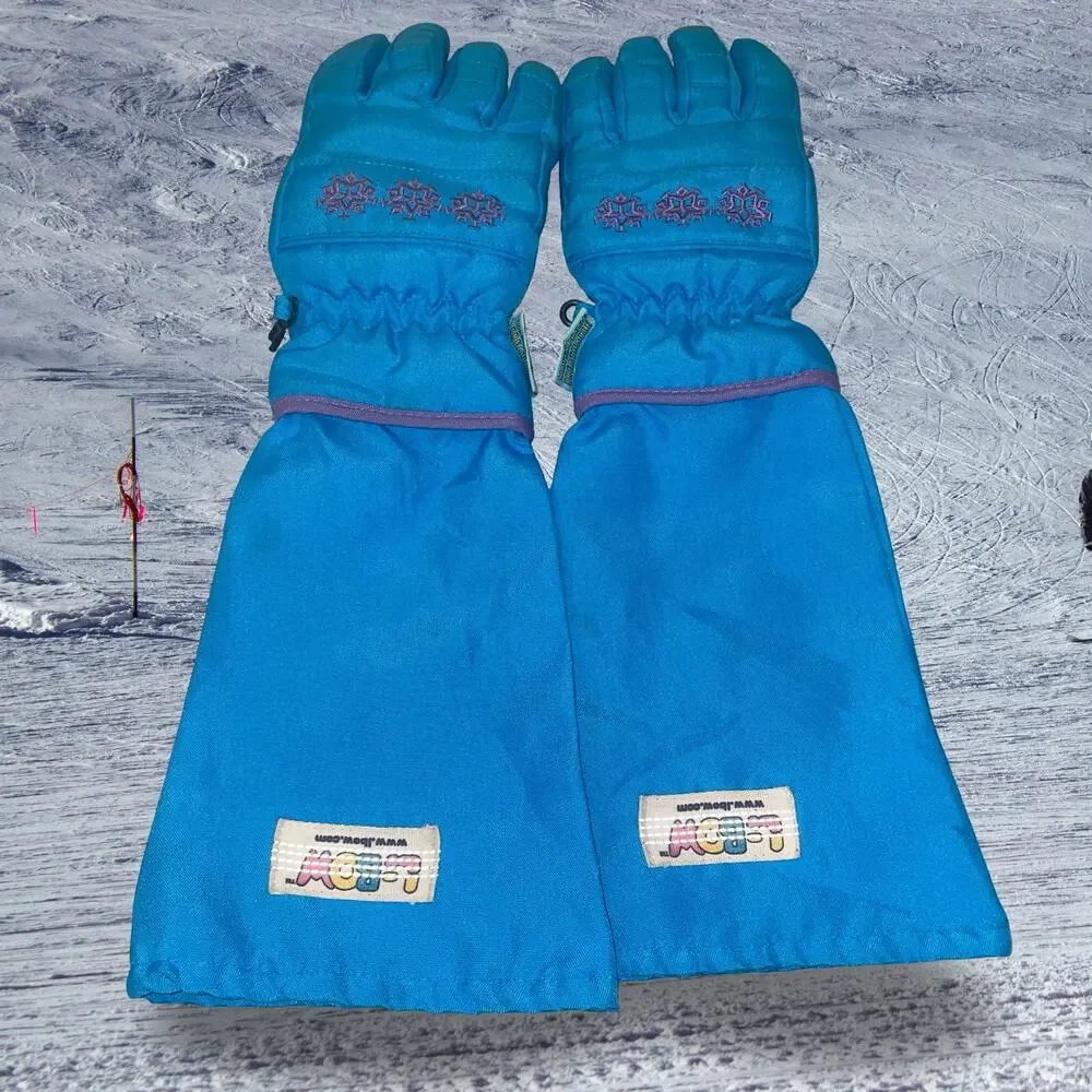 L-Bow Kids Long Gauntlet Gloves 4-6X Blue Red Thinsulate 40g Winter Snow Ski EUC